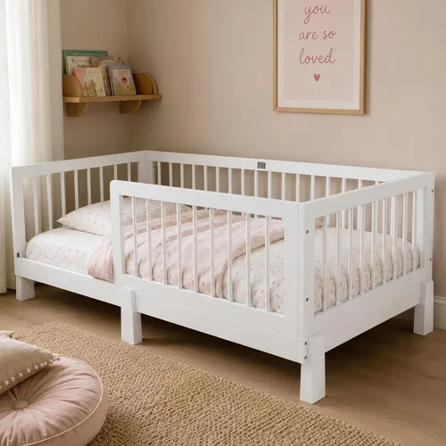 Vista 11 de SOFTSEA Cama Montessori de tamaño individual con barandillas para niños Natural