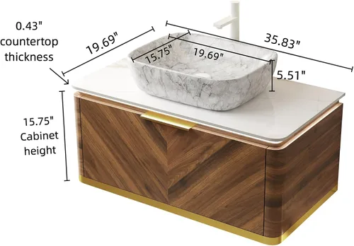 Vista 2 de LKTART Mueble de baño flotante de 36 pulgadas con fregadero, moderno armario de almacenamiento montado en la pared con luz LED, lavabo de cerámica