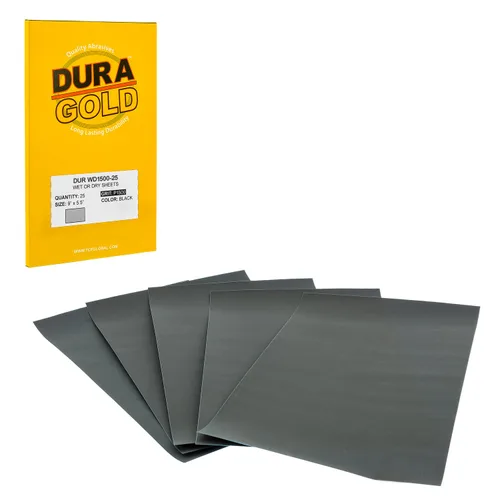 Vista 20 de Dura-Gold Hojas de papel de lija húmedas o secas de 5-1/2 x 9 pulgadas, variedad de grano 150, 220, 320, 400, 600 (5 cada una, 25 en total) - Lijado