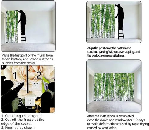 Vista 4 de Papel tapiz para muebles de madera de abedul de vinilo para decoración de pared, paneles de revestimiento para decoración de pared, aspecto