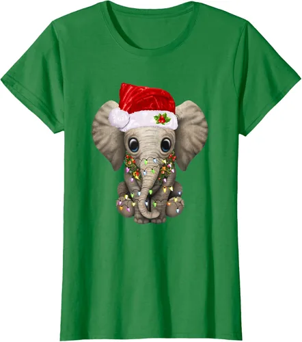 Vista 36 de Lindo elefante de Navidad luz divertido elefante amante de Navidad regalo camiseta Negro