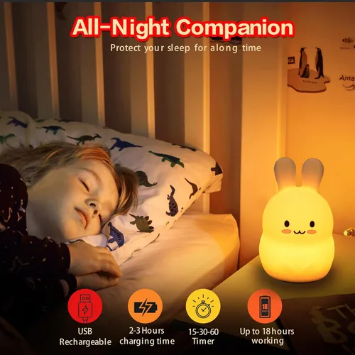 Vista 7 de WHA&DARREN Luz nocturna de conejo para niños y niños pequeños, luz nocturna de animales blanda para niñas y niños - Bonita lámpara de dormitorio