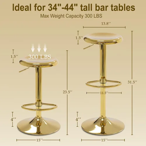 Vista 3 de Taburetes de bar – Paquete de 2 taburetes de bar de altura giratoria ajustable, taburetes de metal modernos, taburete de bar sin respaldo para bar