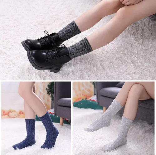Vista 2 de MQELONG Womens 5 Pairs Soft Thick Comfort Casual Cotton Warm Wool Crew Winter Socks
