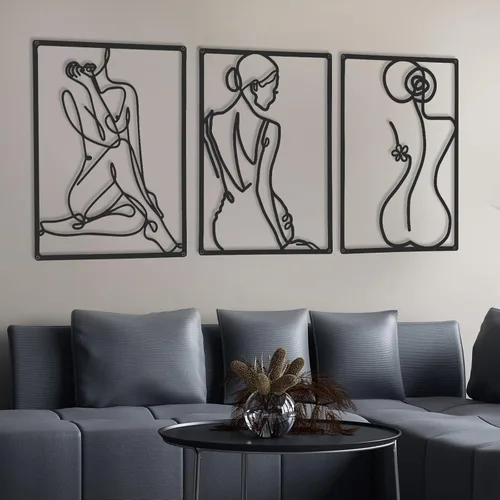 Vista 5 de Cindeer Arte abstracto moderno para pared, 6 piezas de escultura colgante de metal, arte de línea femenina para dormitorio, decoración de sala