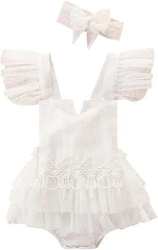 Vista 34 de IDOPIP Conjunto de ropa de 1er cumpleaños para niñas con estampado floral, estilo bohemio, con encaje, tutú y diadema de princesa