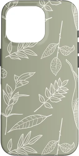 Vista 20 de Carcasa para iPhone 16, diseño de hojas y flores, color verde salvia