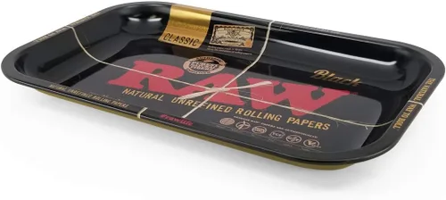 Vista 2 de RAW Bandeja rodante de metal dorado y negro, edición limitada, tamaño de 11 x 7 pulgadas