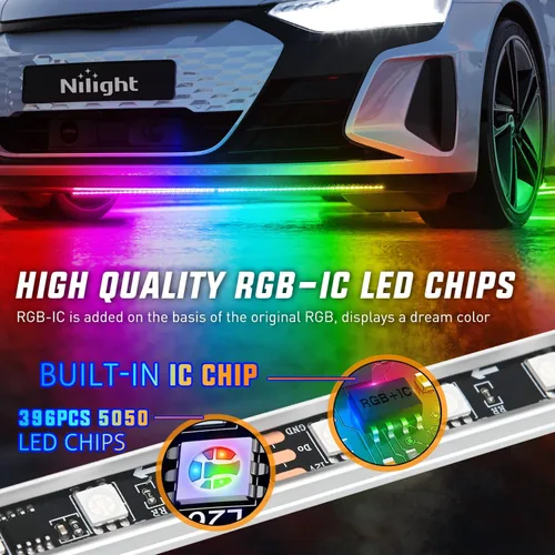 Vista 3 de Nilight 4 Piezas Tiras de Luces de Acento de Neón Underglow de Aluminio 396 LEDs Color de Ensueño Asistencia de Puerta Función Activa de Sonido