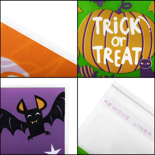 Vista 4 de URATOT Paquete de 200 bolsas de dulces autoadhesivas de Halloween, bolsas de dulces o dulces de Halloween, bolsas transparentes para aperitivos