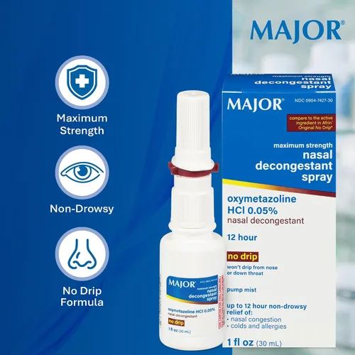 Vista 6 de MAJOR Spray Descongestionante Nasal de Máxima Potencia, Oximetazolina HCl 0.05% Aerosol de Bomba, Spray Nasal sin Somnolencia, Alivio de hasta 12