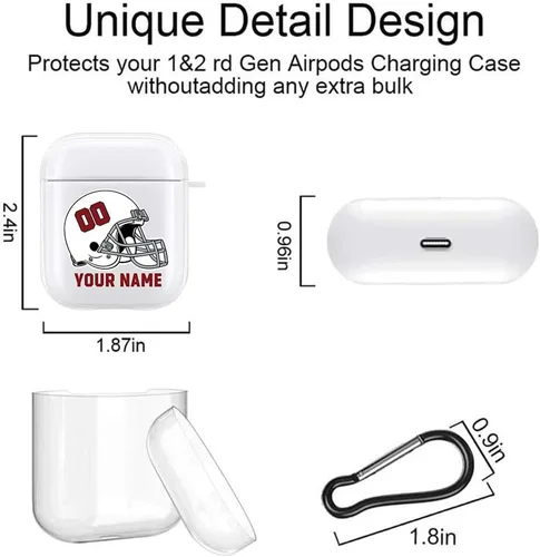 Vista 4 de Funda de casco de fútbol con nombre y número para Apple AirPods de 2ª y 1ª generación, regalo personalizado para fanáticos de los deportes de Arizona