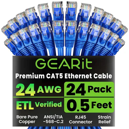 Vista 13 de GEARIT Paquete de 24 cables de conexión Ethernet Cat5e de 1 pie - Cable de red LAN RJ45 sin enganches, color negro