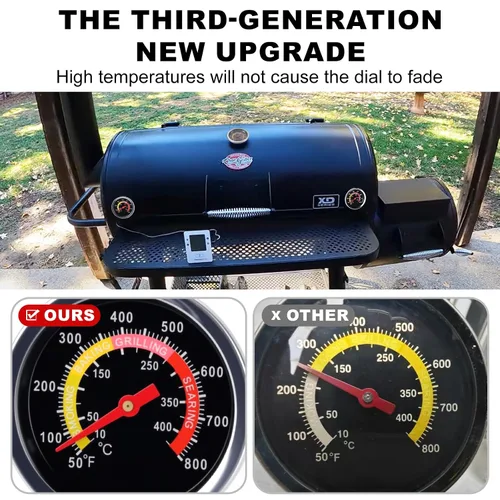 Vista 5 de Termómetro para BBQ de 2-3/8 pulgadas, esfera sobredimensionada, termómetro de ahumador de 50-800 °F, resistente a la intemperie con números