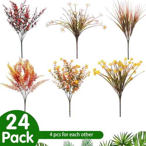 Vista 4 de Cindeer - 24 paquetes de flores artificiales resistentes a los rayos UV Plantas artificiales resistentes a los rayos UV para decoración de boda