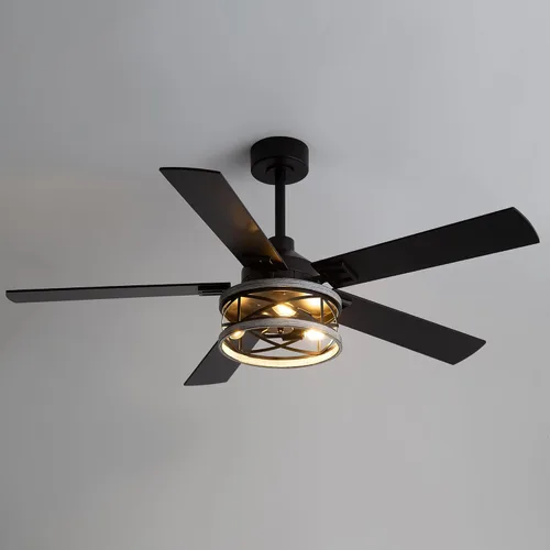 Vista 2 de Ventiladores de techo de 52 pulgadas con luces, ventilador de techo rústico de granja y control remoto, motor reversible de 6 velocidades