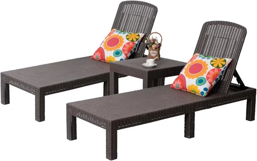 Vista 11 de DIMAR GARDEN Tumbona al aire libre, silla de piscina de resina impermeable reclinable, caramelo