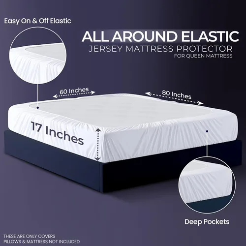 Vista 4 de Protector de colchón impermeable y fundas de almohada, tamaño Queen, incluye 2 protectores de almohada con cremallera y 1 juego de funda de colchón