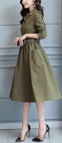 Vista 3 de chouyatou Vestido camisero elegante para mujer con cinturón y acampanado