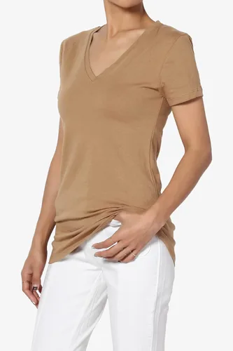 Vista 3 de TheMogan Camiseta básica de manga corta con cuello en V para mujer