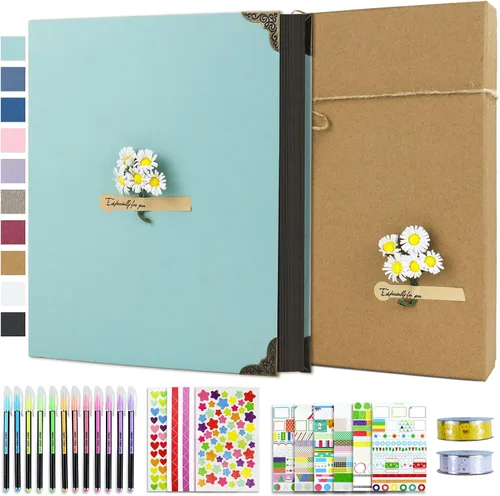 Vista 13 de Vienrose Kit de álbum de fotos de bricolaje con bolígrafos, cintas y calcomanías, 60 páginas, tapa dura de 8.5 x 11 pulgadas, 3 anillos, papel negro