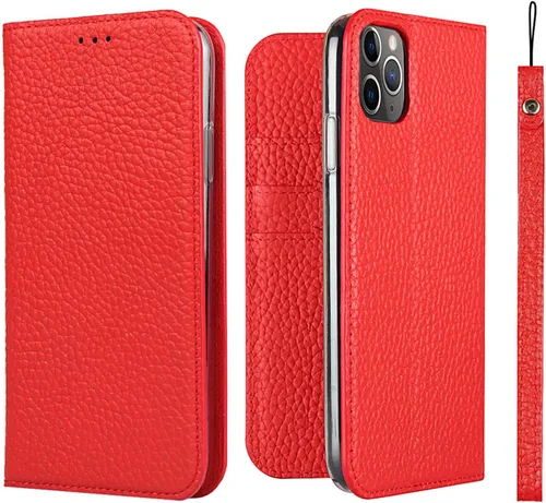 Vista 12 de iCoverCase Compatible con iPhone 11 Pro Max, funda magnética de piel auténtica con bloqueo RFID, correa para la muñeca y ranuras para tarjetas, Verde