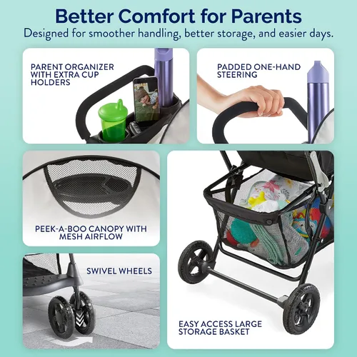 Vista 5 de Kolcraft Nube Plus Asiento ligero carriola con sistema de seguridad de 5 y multi-positon reclinable, Slate