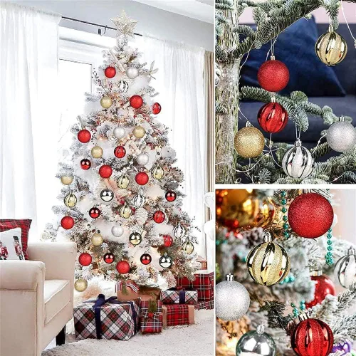 Vista 2 de Juego de 30 adornos de bolas de Navidad, bolas de adornos de Navidad inastillables, decoración de árbol de Navidad, bolas de árbol de Navidad rojas