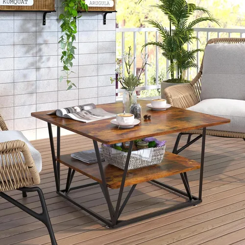 Vista 4 de Elephance - Mesa de café cuadrada con almacenamiento de 2 niveles, mesa de té moderna de 31.5 pulgadas para sala de estar, tapa de madera