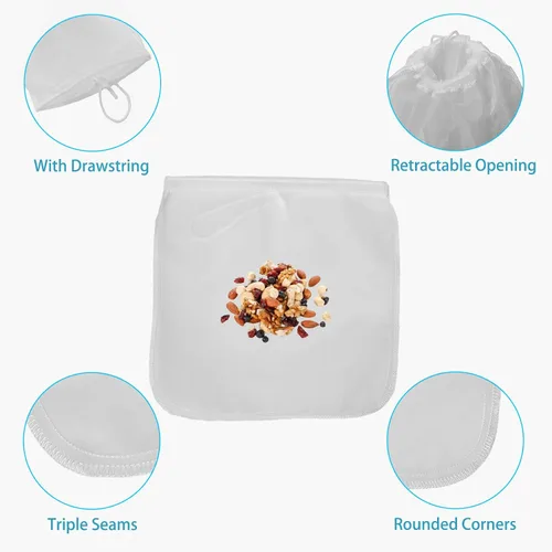 Vista 3 de Paquete de 2 bolsas reutilizables de malla fina de 150 micrones, bolsa de leche de nueces, colador de nailon para colar jugos de frutas, prensa
