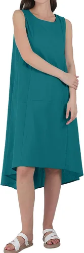 Vista 6 de utcoco Vestido casual de lino y algodón para mujer, cuello redondo, sin mangas, vestido midi para mujer