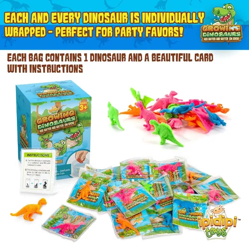 Vista 3 de IPIDIPI TOYS Dinosaurios que crecen en el agua, paquete de 25 juguetes de dinosaurios expandibles para niños, regalos de fiesta, rellenos de piñata