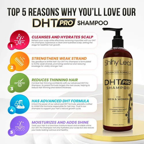 Vista 2 de Shiny Leaf DHT Pro Champú con Procapil y Capixyl para cabello adelgazante, 16 oz Advanced anti thinning shampoo with Procapil, Capixyl and DHT