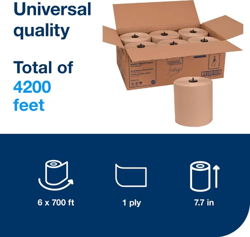 Vista 2 de Tork Matic Paper - Rollo de toalla de mano Natural H1, universal, 100% fibra reciclada, 6 rollos x 700 pies, 290088