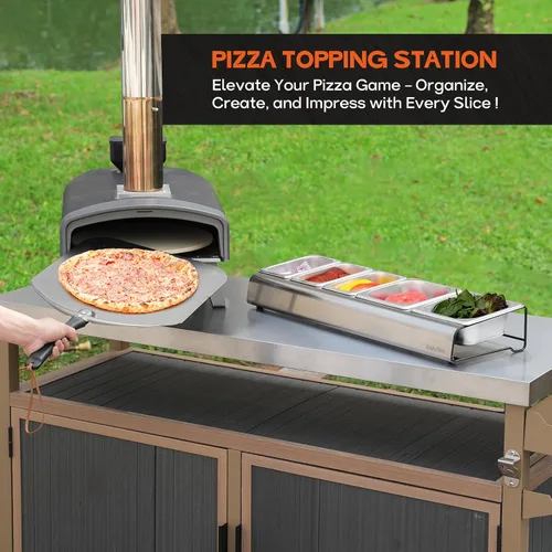 Vista 4 de Onlyfire Estación de Ingredientes para Pizza, Recipientes de Condimentos y Especias de Acero Inoxidable con Tapa y Bandejas de 5 Compartimentos