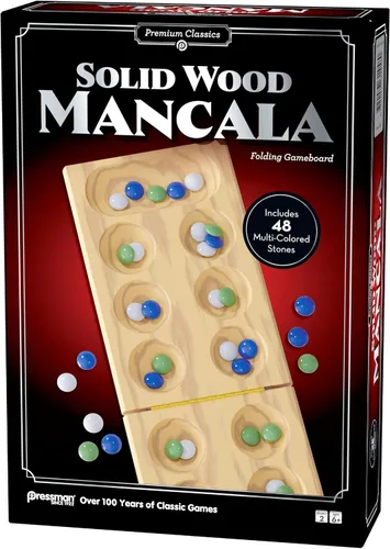 Vista 4 de Pressman Clásicos premium: tablero plegable de madera maciza de Mancala 48 piedras multicolor 2 jugadores, a partir de 6 años