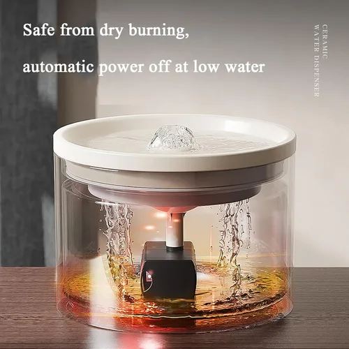 Vista 2 de Fuente de agua de cerámica para gatos de 60.87 oz/1.8 L, dispensador automático súper silencioso para beber mascotas con 7 filtros de repuesto