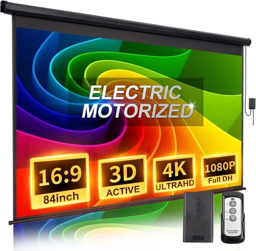 Vista 8 de Pantalla de Proyector de 120 Pulgadas Motorizada 4:3 HD Eléctrica Elevable con Control Remoto, Pantalla de Proyección Automática Retractable