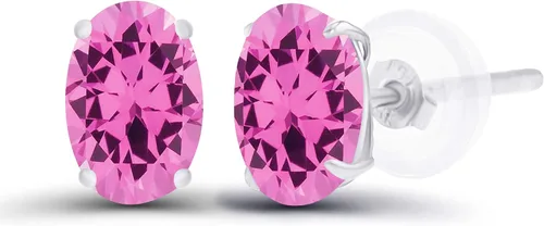 Vista 24 de Aretes ovalados de plata de ley 925 maciza chapados en oro de 0.236 x 0.157 pulgadas con piedra natal genuina para mujer Aretes de tuerca Amatista
