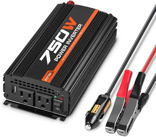 Vista 11 de POTEK - Inversor de corriente de 500W, Inversor de coche, DC 12V a AC 110V, puerto de carga de AC dual y puertos USB de 2Amp para computadora