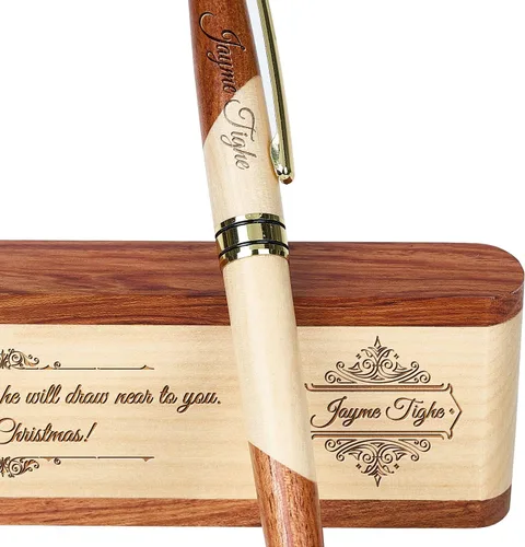 Vista 8 de Sistema grabado personalizado de la pluma de madera, pluma ejecutiva y caja con personalización libre, bolígrafo con estuche para regalo (B)