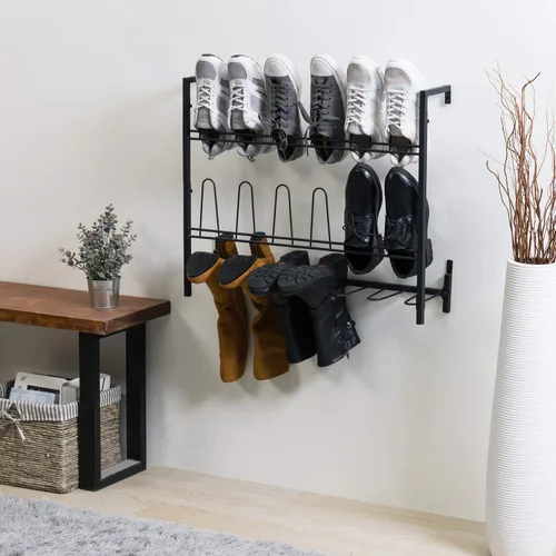 Vista 3 de MyGift - Estantería de pared colgante de metal negro premium para armario de vestidor, cuarto de servicio y entrada, organizador de botas y zapatos