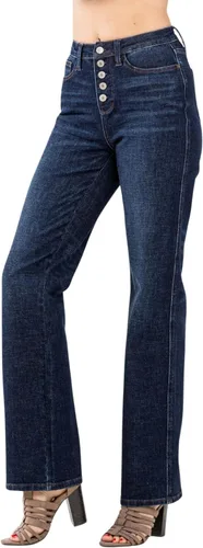 Vista 4 de Judy Blue Vaqueros rectos de talle alto con 5 botones para mujer - 88598