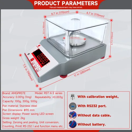 Vista 3 de Balanzas analíticas de laboratorio, escala de laboratorio de precisión de 3.53 oz x 1 mg, escala científica analítica digital RS232, balanza