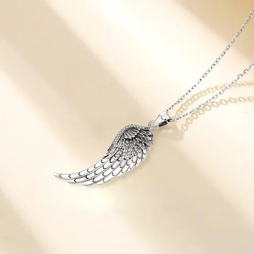Vista 3 de LOOVE Collar de alas de ángel de plata de ley 925 colgante de ángel de la guarda regalo de joyería de ángel para mujeres niñas y hombres Plata
