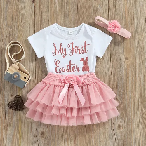 Vista 6 de Traje de Pascua para bebé recién nacido, traje de Pascua My 1st Pascua de manga corta y falda tutú de tul 0-18M