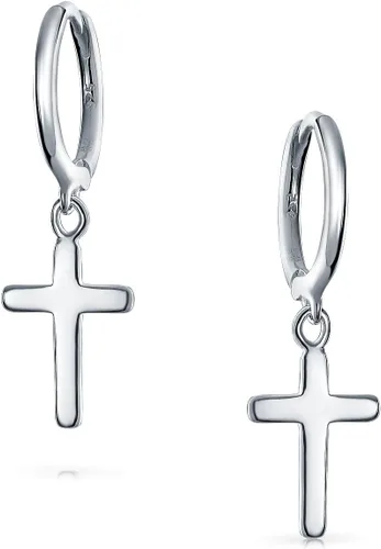 Vista 2 de Classic Simple Cuff Drop Dangle Religious Cross Earrings For Women Teen Lever Back Fish Hook Gold Plated .925 Sterling Silver