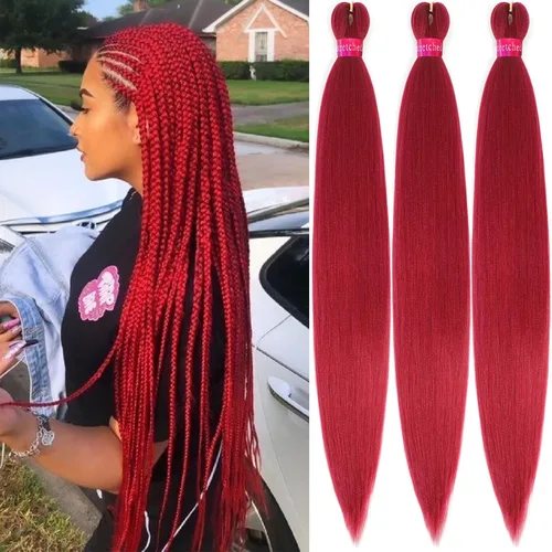 Vista 42 de Cabello trenzado verde con lentejuelas de 26 pulgadas, preestirado, trenzas de textura Yaki, extensiones de cabello pre plumadas, 3 paquetes, fácil
