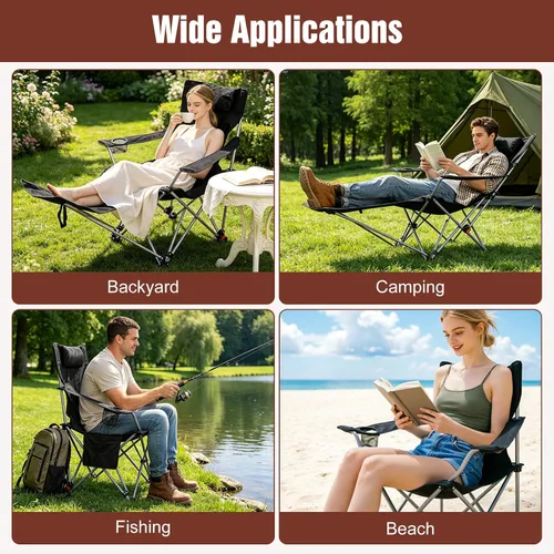 Vista 8 de Reclining Camping Chair with Footrest, 4-Position Adjustable Zero Gravity Chair, Portable Folding Camping Lounge Chair with Headrest Cup Holder &