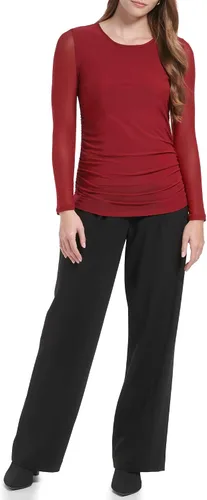 Vista 4 de Calvin Klein Blusa de manga larga elástica con laterales fruncidos para mujer